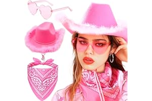 JeVenis Cowgirl Hat Cowboy Hat Western Cowgirl Hat Bandana Heart Sunglasses for Bachelorette Party Halloween Birthday