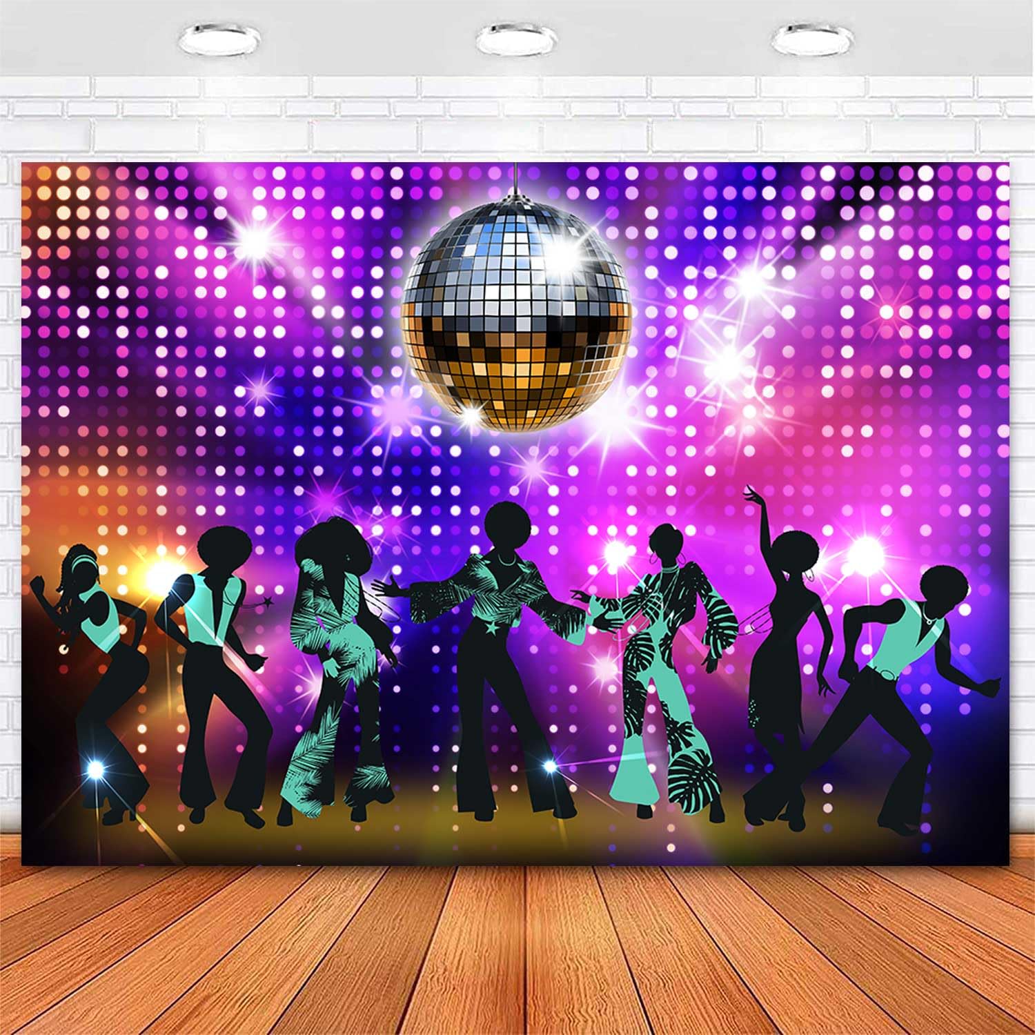 Photo 1 of Sensfun Disco Party Backdrop Vintage 70s 80s 90s Disco Ball Boogie Dance Backdrops Night Club Glow Crazy Neon 1970s Disco Fever Birthday Background Disco Theme Party Decorations Photo Props 7x5ft