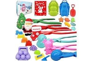 Huanlemai Snow Toys for Kids Outdoor, 25Pcs Snowball Makers Tool Kit, Funny Snow Balls, Snowman, Penguin, Elk, Santa Claus Molds, for Toddlers Kids Adults Winter Outside Snow Games