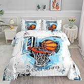 Smell Sunshine Basketball Comforter Set Ball Sports Cartoon Printed Bedding Set with 1 Comforter and 2 Pillowcases for Boys and Girls Bedroom All Season(Basketball-3 Twin)
