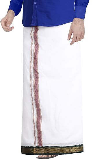 Men's Cotton Dhoti 3.6 Meter temple border, White