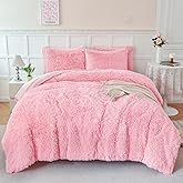 WINLIFE Faux Fur Comforter Set Twin Size Pink 3Pcs Fluffy Shaggy Ultra Soft Long Hair Plush Bedding for Girls (1 Comforter, 2 Pillowcases)