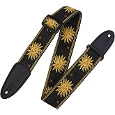 Levy's Leathers 2" Sun Motif Series Jacquard Weave Guitar Strap with Tri-Glide Adjustment, Black (MPJG-SUN-BLK)