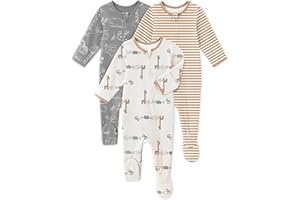 FILLEEP Baby Sleepers 3 Pack Cotton Pajamas for Newborn 0-3 3-6 6-9 Months Boys Girls Clothes Sleep 'N Play Footie PJs