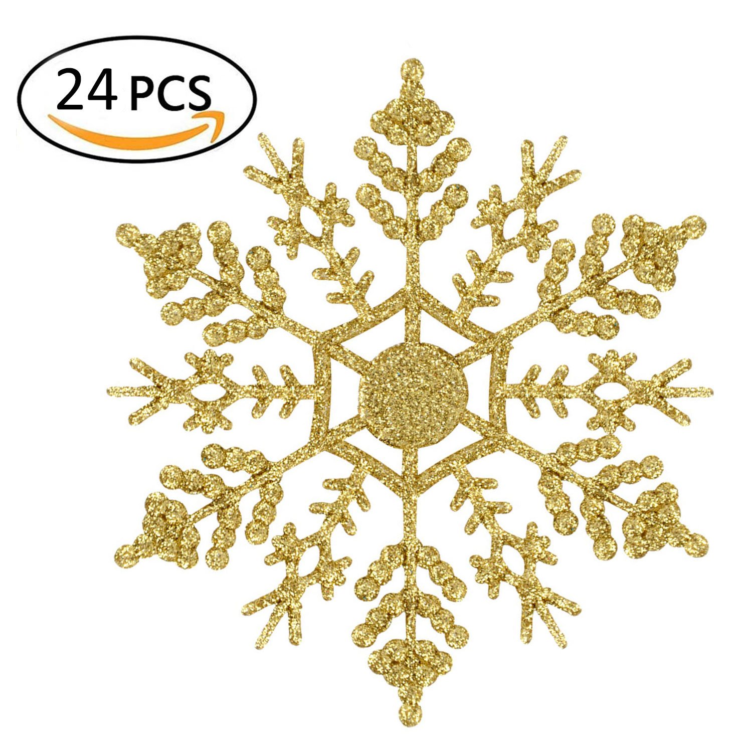 Fiocchi di neve Glitter, 24 Pack Fiocco di neve Forma Ornamento Ornamento Decorazione di Natale Decorazioni di Natale Accessori di Natale (Oro)