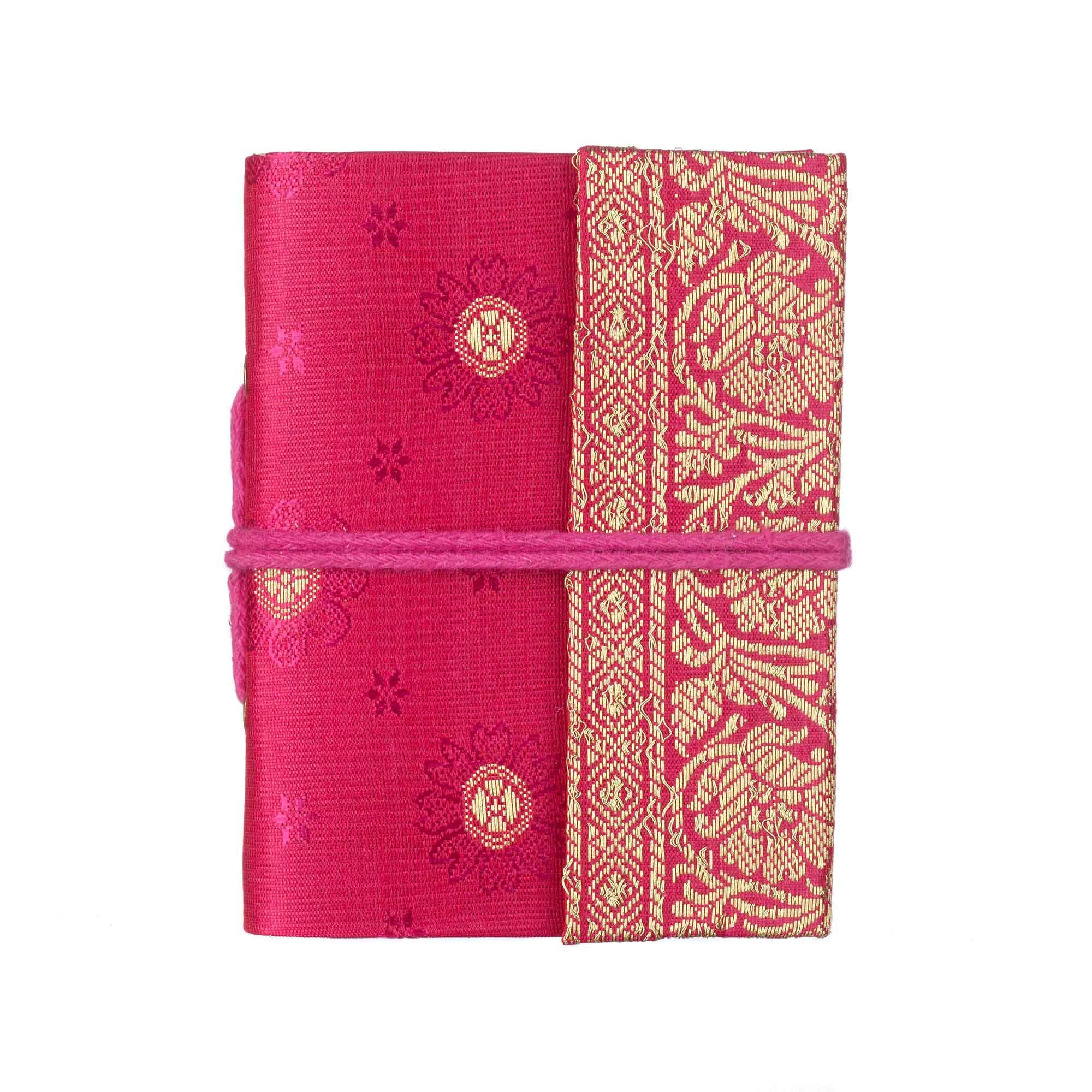 Handmade Sari Notebook | Mini 8 x 10.5cm | Cerise Pink | Unlined Recycled Paper | Pocket Notebook and Diary | Indian Stationery Gift
