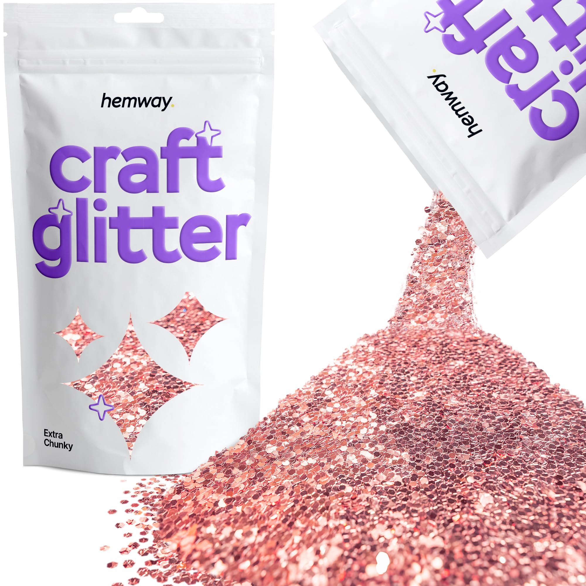 Hemway Craft Glitter Light Rose Gold 100g Extra Chunky Glitter for Crafts, Resin, Cosmetic, Nail, Face, Body, Festival, Tumblers, Art, Candle, Crafting