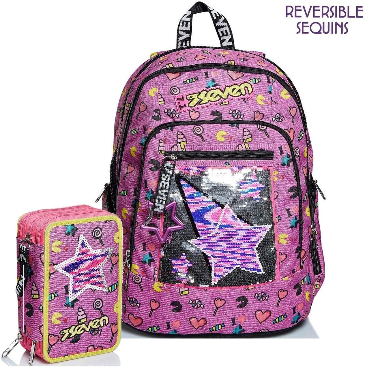 Schoolpack Zaino Scuola Seven Advanced Starry Rainbow Fucsia Astuccio 3 Zip  Completo Set per la scuola urban-earth.co.uk