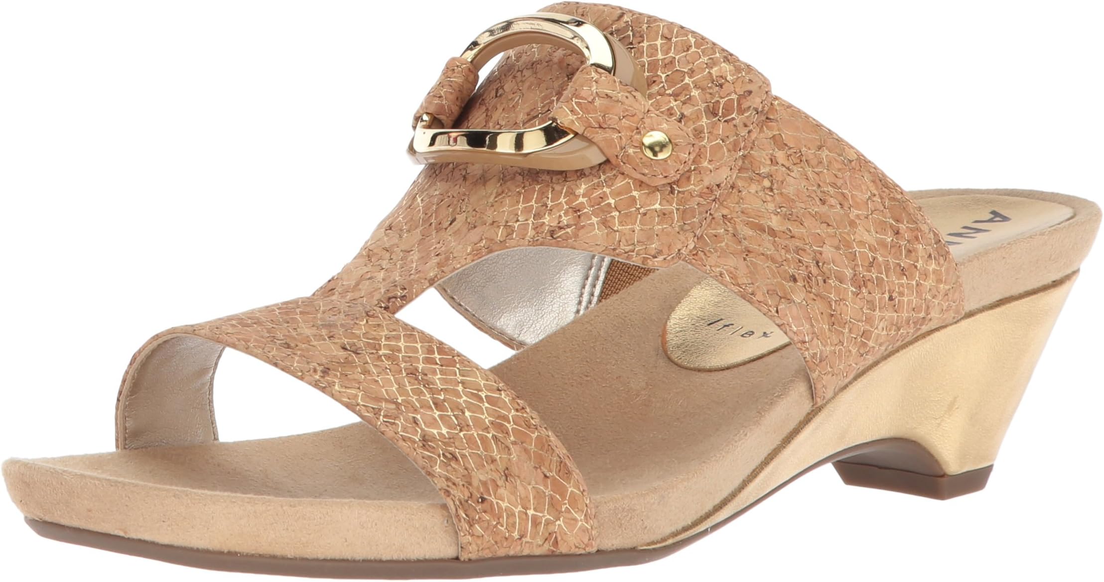 Anne Klein Women's Teela Wedge Sandal, Light Gold