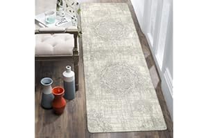 Lahome Vintage Medallion Rug, 2'x6' Non Slip Grey Hallway , Laundry Throw Rugs and Mats , Washable Runner Rugs for Kitchen Laundry Room Hallway Entryway Area Rugs