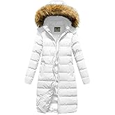 CREATMO US Women's Long Winter Faux Fur Coat Puffer Warm Jacket with Detachable Hood