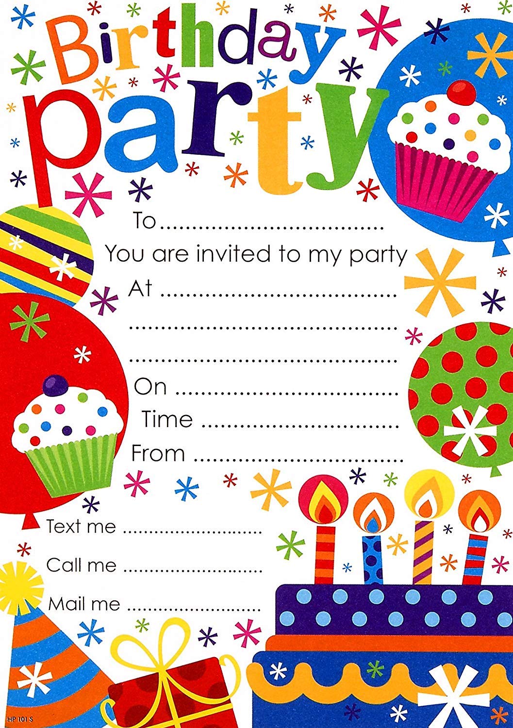 kids childrens birthday party invitation pack of 20 invites with envelopes