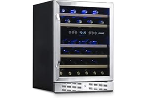 NewAir 24" Wine Cooler, 46 Bottle Dual Zone Wine Refrigerator, Built-in Small Wine Fridge | Stainless Steel Mini Fridge with Reversible Door and Lock, for Home, Kitchen Cabinet, Bar Cabinet