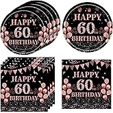 40Pcs 60th Birthday Decorations for Women Vintage Black Rose Gold 1966 60 Years Old Birthday Supplies Include 60th Birthday Plates and Napkins Set, 7''Dessert Plates and Napkins for Gifts Women