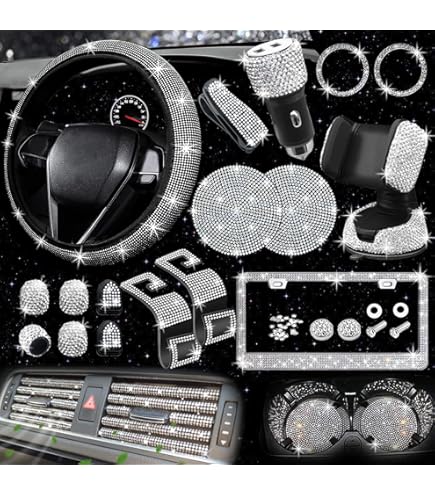 Accessoires D'intérieur De Voiture Rose Vif Pour Femme, Housse De Volant En Cristal Brillant Universelle, Garniture Intérieure En Strass, Décoration De Voiture (2 Coussinets De Ceinture De Sécurité