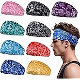Sports Headband for Men 9 Pack Sweat Headbands for Men Running Workout Headbands Wide Sweatband Mens Stretchy Headband for Running Cycling Football Basketball Yoga
