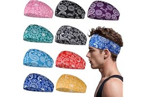 GVHNTK Sports Headband for Men 9 Pack Sweat Headbands for Men Running Workout Headbands Wide Sweatband Mens Stretchy Headband for Running Cycling Football Basketball Yoga