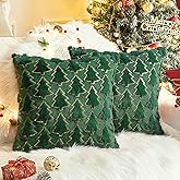 Knagsfa Christmas Throw Pillow Covers 16 x 16 Inch Set of 2, Green Christmas Tree with Gold Sequins, Winter Holiday Faux Fur Pillowcases Decor for Home Couch Sofa
