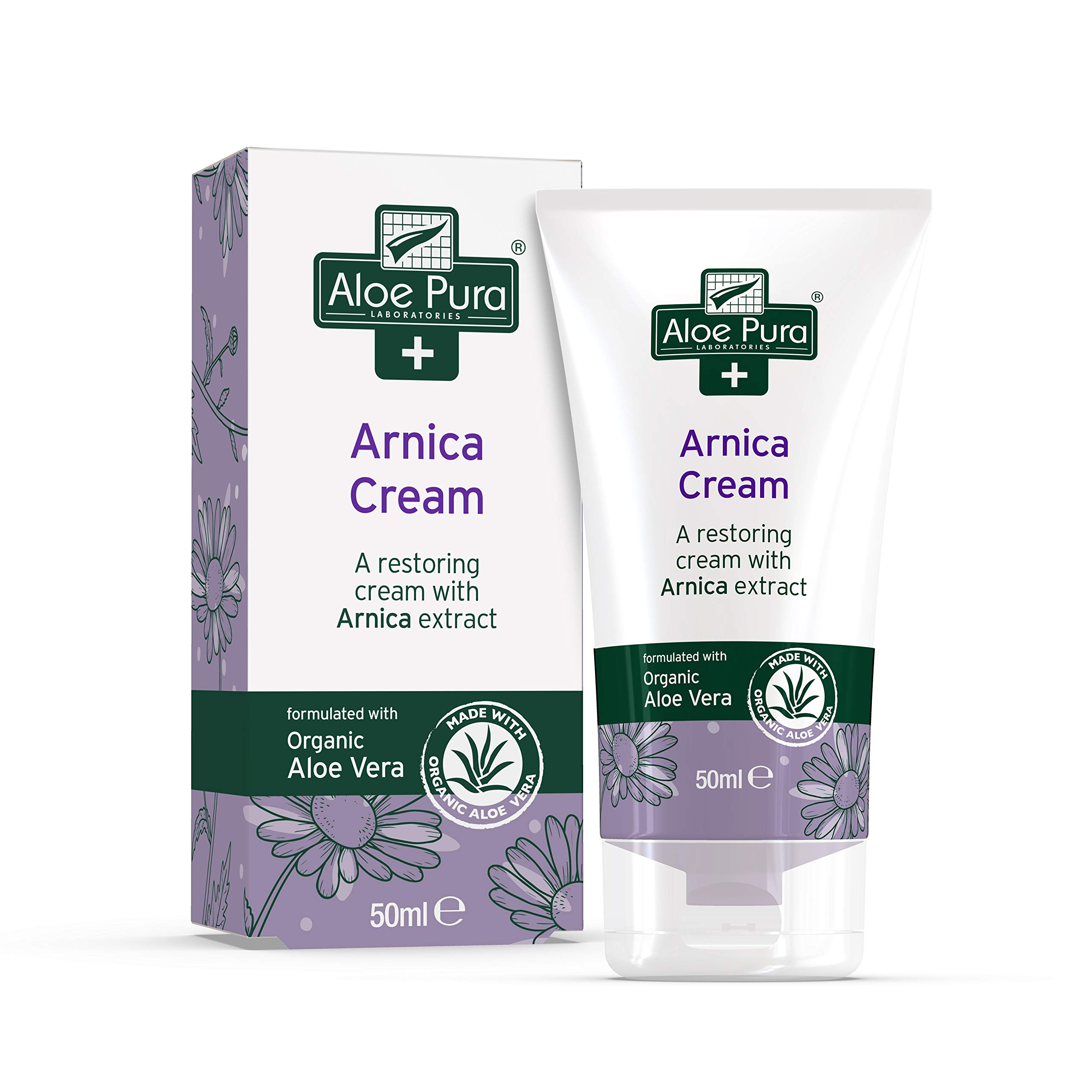 Aloe Pura, Arnica Cream with Organic Aloe Vera, Natural, Vegan, Cruelty Free, Paraben & SLS Free, Restoring, 50 ml
