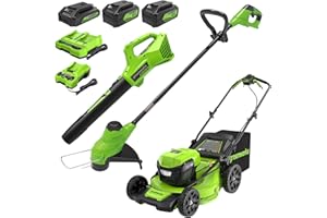 Greenworks 48V (2x24V) High - Performance Cordless Yard Tool Combo: 21" Self - Propelled Lawn Mower, 12" Trimmer & Blower, with 3 Batteries & 2 Chargers