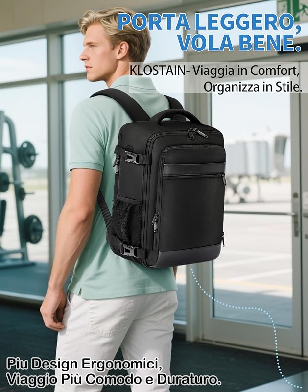 Zaino Ryanair 40x30x20 Bagaglio a Mano Cabina Aereo Under Seat Approvato per EasyJet Wizz Air Eurowings Zaino da Viaggio 24L Porta Computer 15,6 Pollici Nero