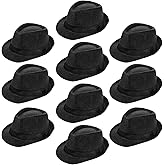 10 Pack 1920s Fedora Hats for Men Short Brim Sun Panama Hats Short Brim Fedora Classic Summer Beach Sun Hat Panama Cap for Men Women for Women Party Costume Black