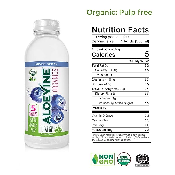 ALOEVINE, ORGANIC MIXED BERRY ALOE DRINK, 16.9 FL OZ BOTTLE