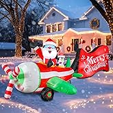 Risenor 10 FT Long Christmas Inflatables Santa Penguin Helicopter with Rotating Propeller Outdoor Decorations, Blow up Santa on Flying Airplane with Built-in LED Lights for Outdoor Holiday Yard Lawn