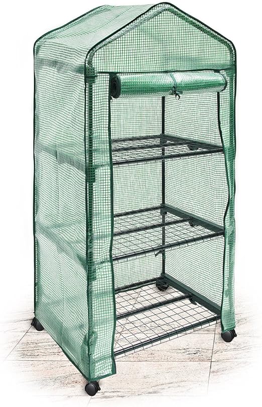 Relaxdays Gewächshaus auf Rollen 130 x 70 x 48 cm HxBxT, 3 Etagen