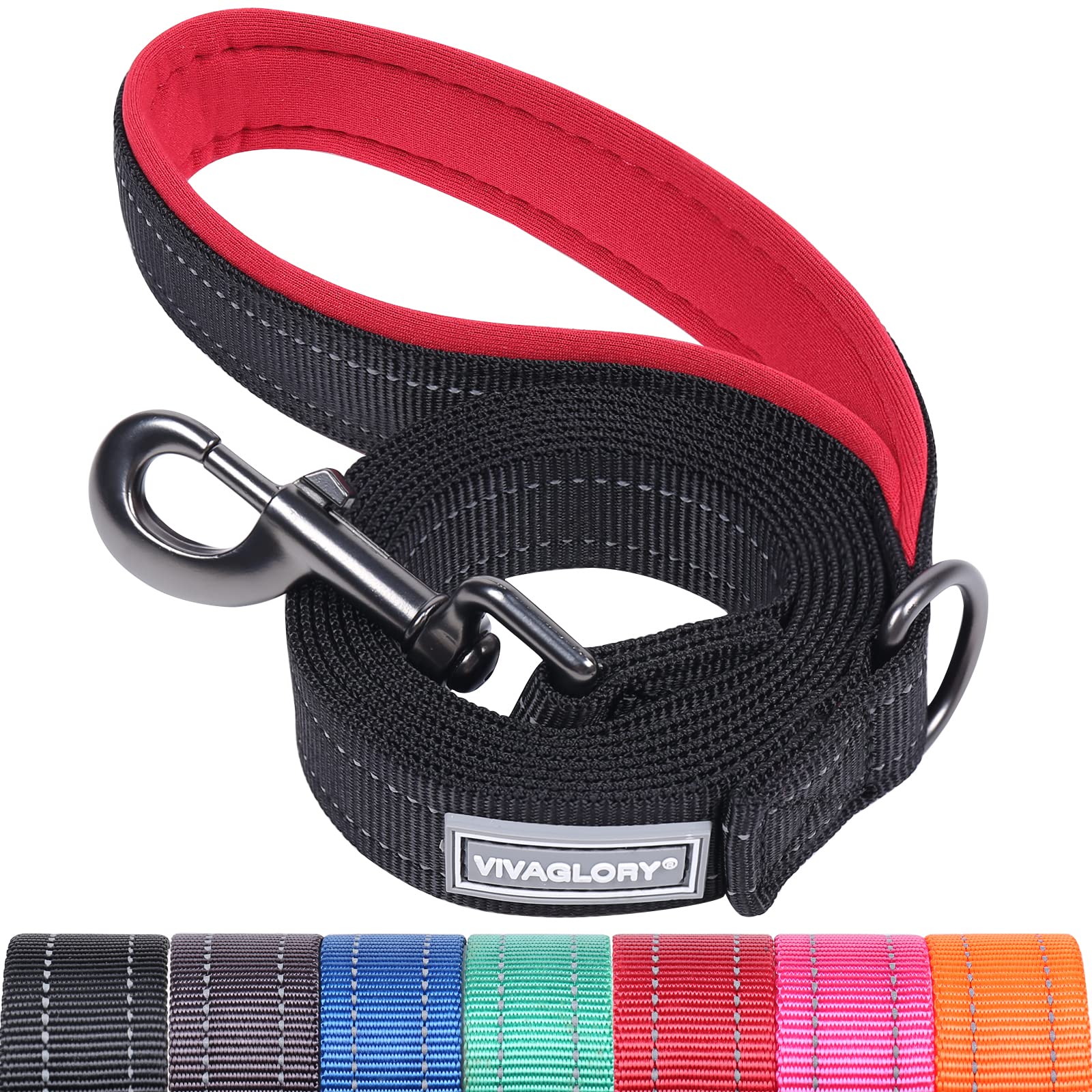 VIVAGLORY Dog Lead Dailyx Dog Leash, Lead with Soft Padded Handle for Training & Walking, Heavy Duty & Double Layer Nylon for Pet Puppy, 150 x 2.5cm, Black