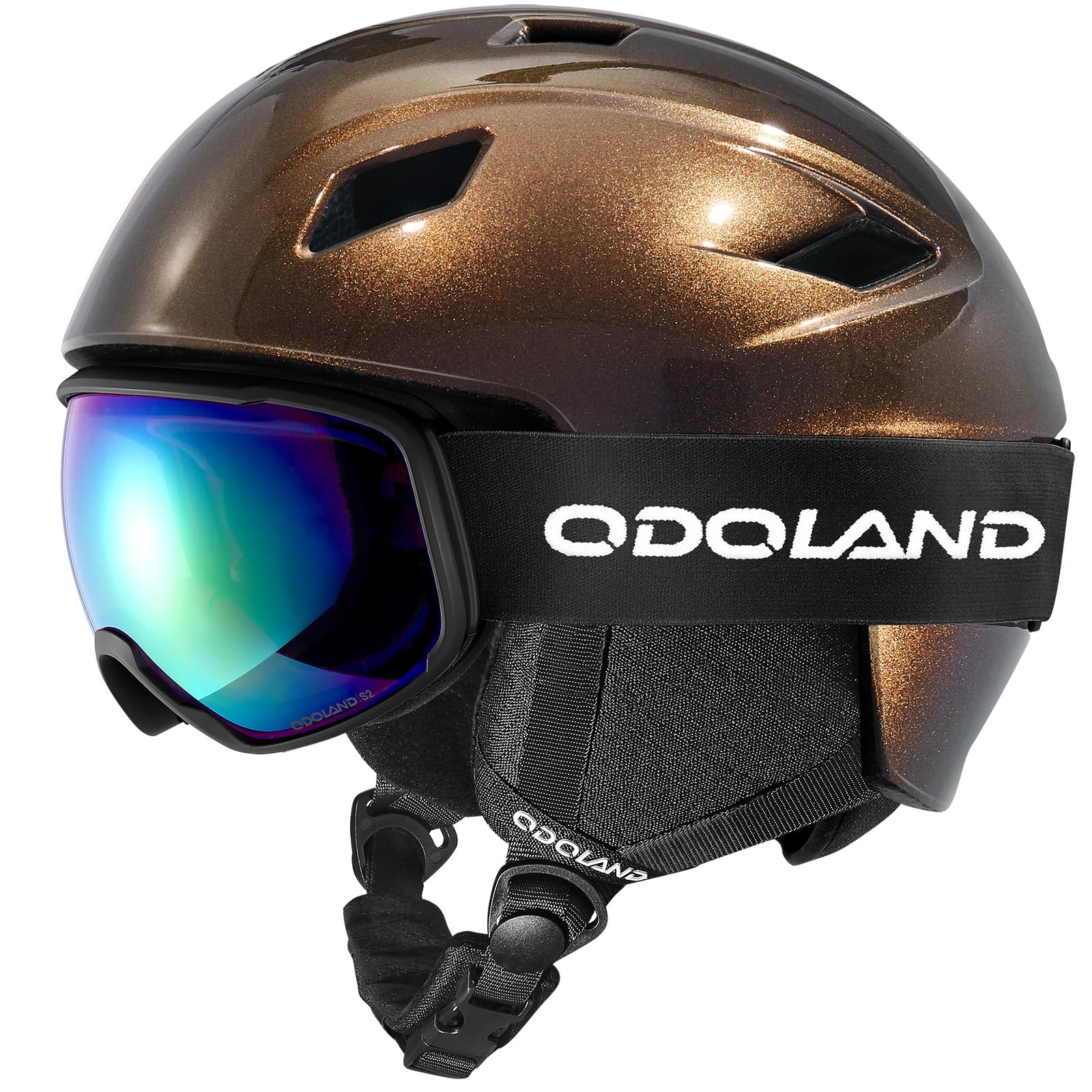 Odoland Ski Helmet and Goggles Set for Adults & Youth, Snowboard Helmet with Goggles - Shockproof Winter Sports Helmet with Protective Shell for Men, Women & Teens, Coffee Brown,M Image
