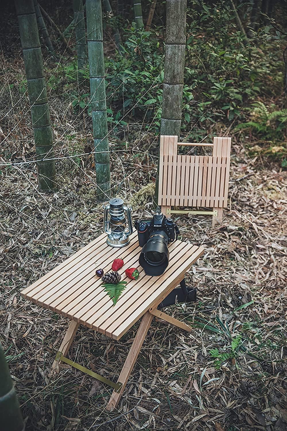 DOKICAMP Stripe Table Camping Table Folding Wood Table Portable Picnic Easy to Fold and Carry Single (Beech): Kitchen & Dining