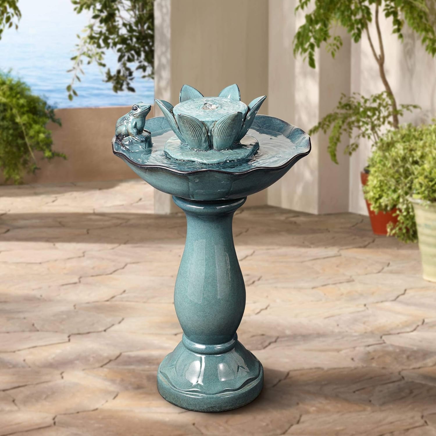 Pleasant Pond 25 1/4" Outdoor Pedestal Frog Fountain Amazon.ca Patio