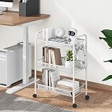 3-Tier Rolling Cart On Wheels White Easy Assemble Storage Trolley view 6