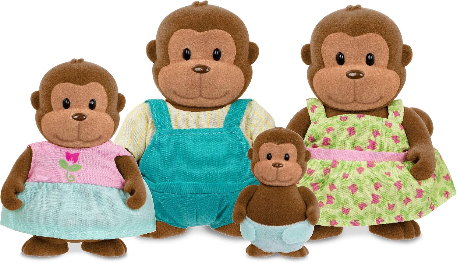 Li'l Woodzeez, The O'Funnigan Monkey Family, Set of 4 Collectible Posable Figures with Storybook for Imaginative Pretend Play