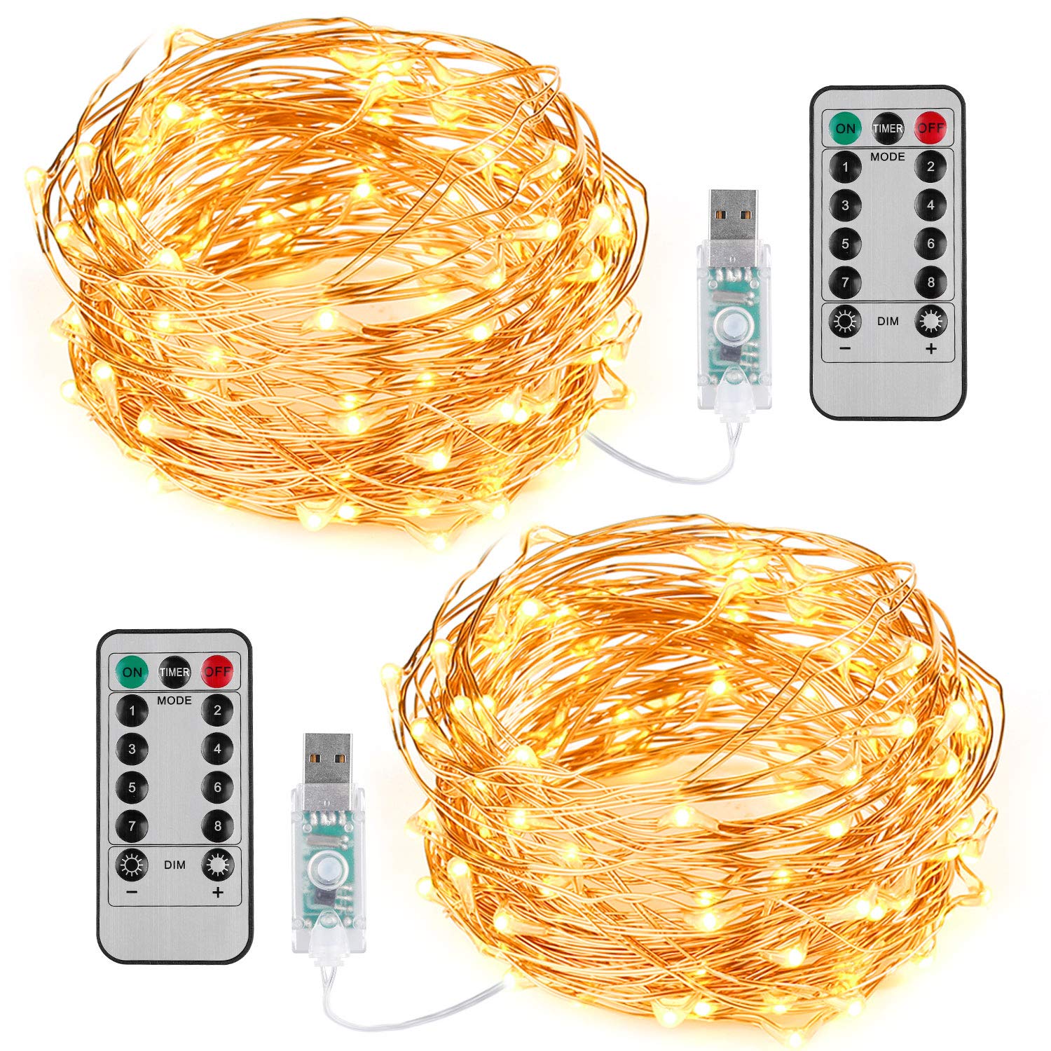 TingMiao Fairy Lights 8 Modes Waterproof String Lights, 2