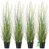 Jexine 4 Pcs 4 ft Tall Artificial Grass Plant Potted Artificial Greenery Floor Plants Faux Pampas Grass Tall in Pot for Housewarming Gift House Garden Bathroom Lobby Outdoor Decoration