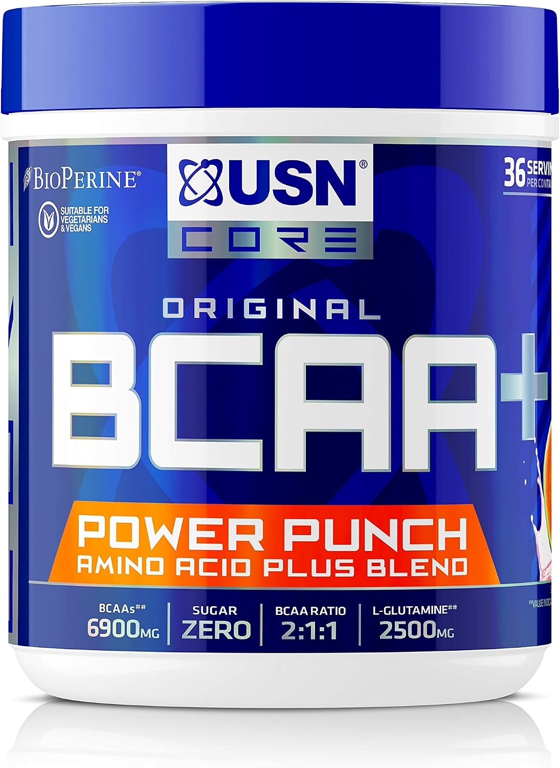 USN Power Punch BCAA Amino Acids Powder, Watermelon Flavour, 400g, Vegan BCAA Powder, Vitamin B6 & No Sugar
