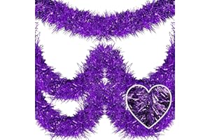 MEBIORNT 25 Feet Metallic Twist Tinsel Garland Wall Hanging Backdrop for Parade Floats, Christmas Eve, New Year, Valentine's Day Party Decorations (Purple, 4in x 25ft)