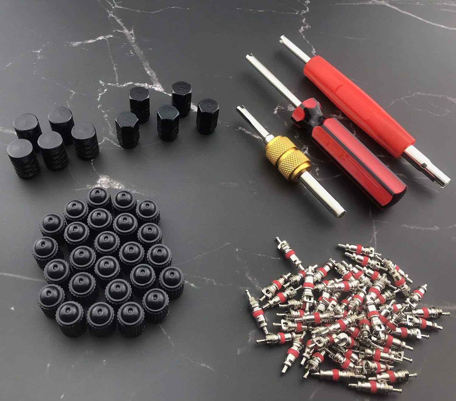 Tyre Valve Stem Puller Tools Set with 10 Pcs TR412 Snapin Valve Stems