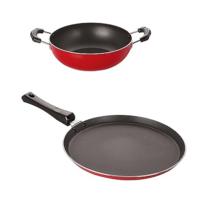 Nirlon Non-Stick Aluminium Cookware Set, 2-Pieces, Red (2.6mm_FT13_KD10)
