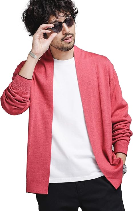 Amazon ナノユニバース 毛玉レスニット 12gトッパー カーディガン メンズ M ダーク ピンク カーディガン 通販