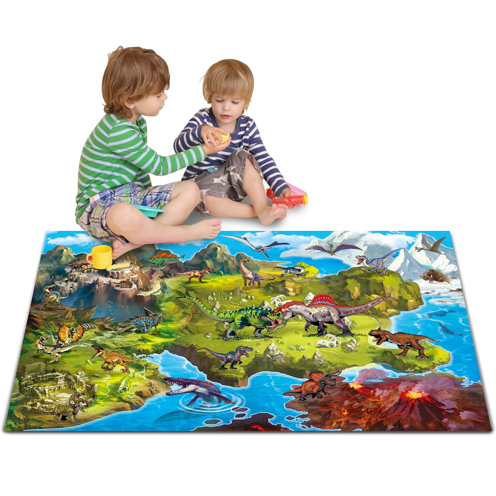 Oriate Kids Toy Dream Mat Dinosaur World Activity Playmat, Parent-child Interaction Cognitive Teaching Floor Game Carpet, Learn and Have Fun Playtime Mat with Dino Toys of Kid's Collection