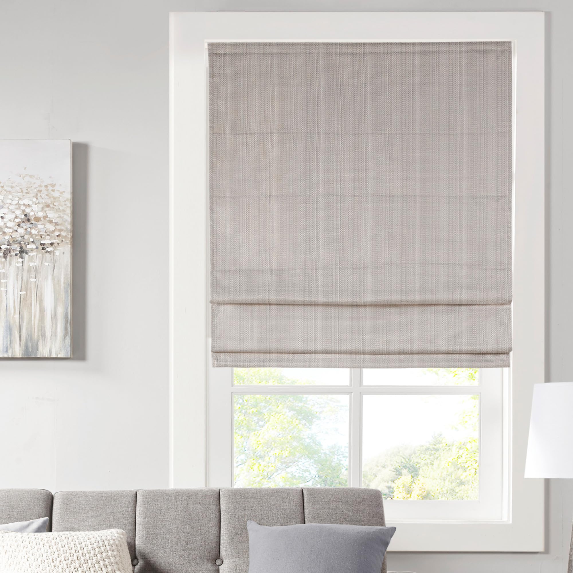 Photo 1 of Madison Park Galen Cordless Fabric Privacy Single Panel Darkening, Energy Efficient Roman Shade, Window Curtain, 39"W x 64"H, Basketweave Sheen Taupe