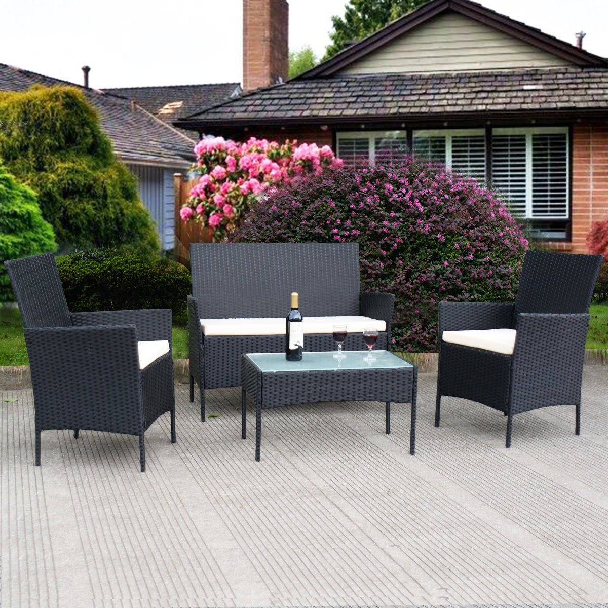 Amazoncom TANGKULA 4 Pcs Wicker Furniture Set Outdoor Patio