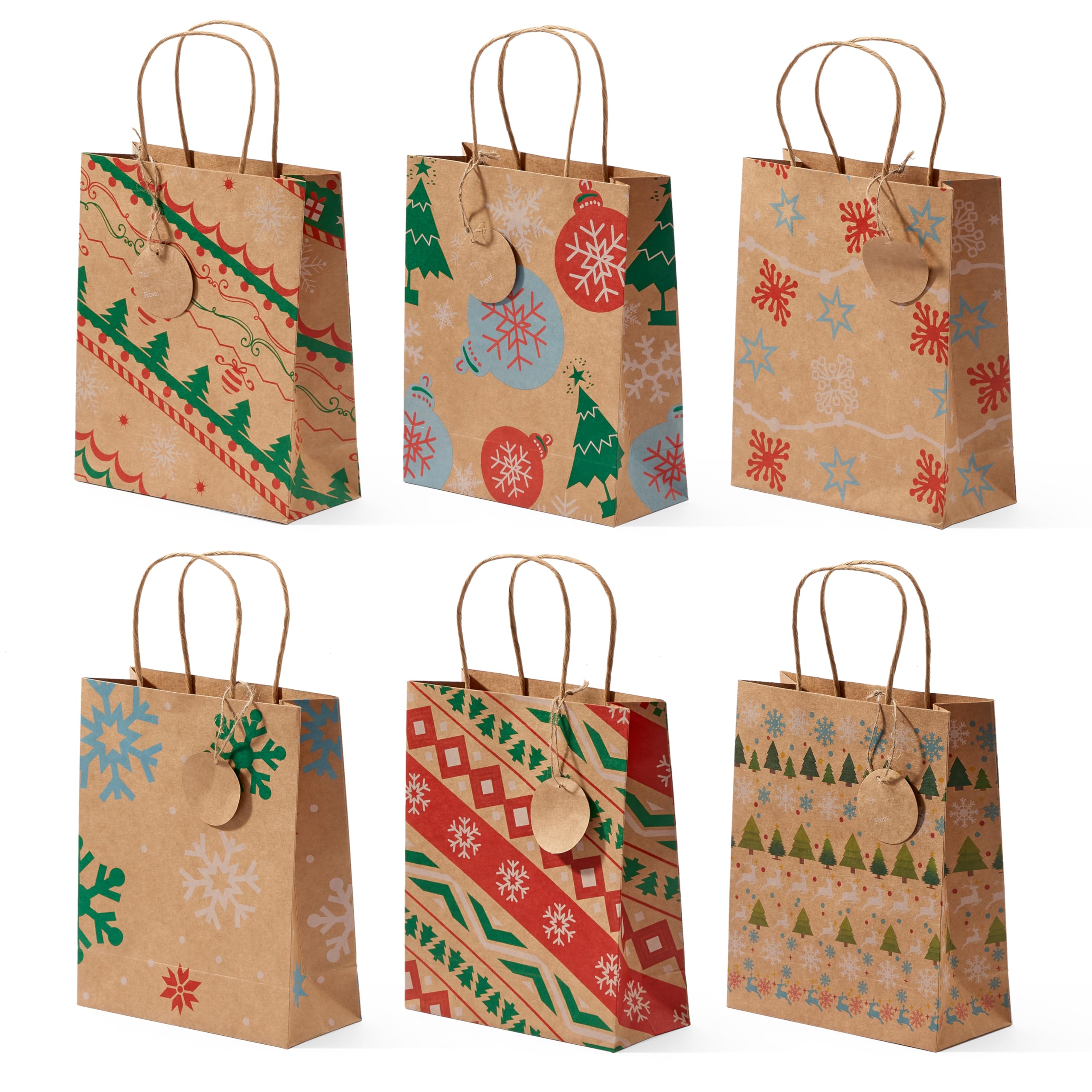 THE TWIDDLERS 24 Kraft Paper Gift Bags with Handle & Labels, 22 cm – Christmas Present Pouches, Gift Packaging – Strong & Reusable