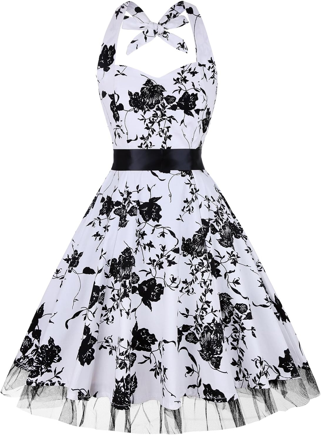 oten Women's Vintage Polka Dot Halter Dress 1950s Floral Sping Retro Rockabilly Cocktail Swing Tea Dresses
