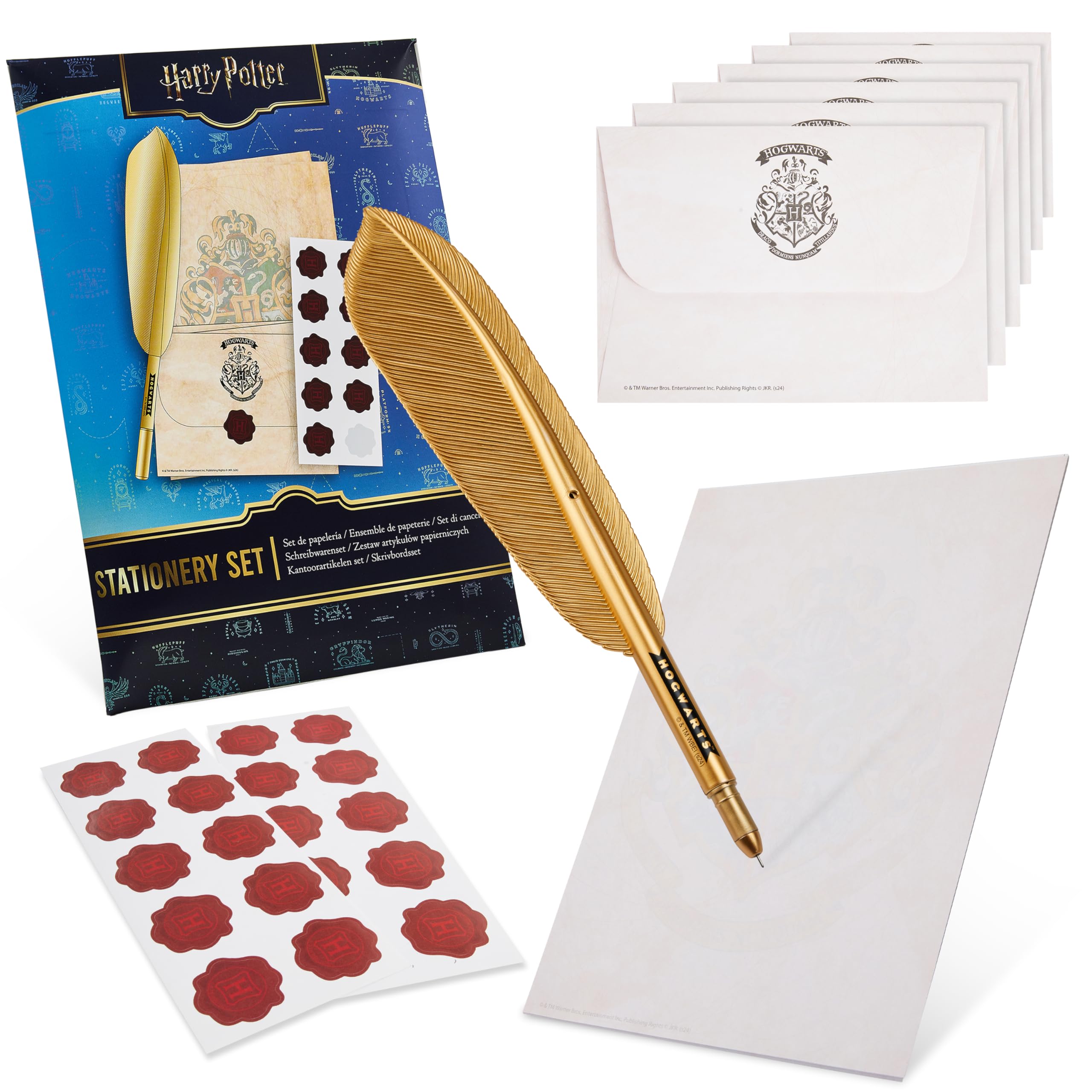 Harry Potter Letter Writing Set for Kids Teens Adults Hogwarts Quill Pen, Paper, Envelopes Wax Seal Stickers Stationery Supplies, Gifts for Kids