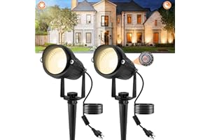 CREPOW Dusk to Dawn Outdoor LED Spotlight,Outdoor Landscape Lighting with Photocell Sensor, 3000K Warm White Waterproof Spot Lights for Yard Flag Pole House Garden Tree(2 Pack)