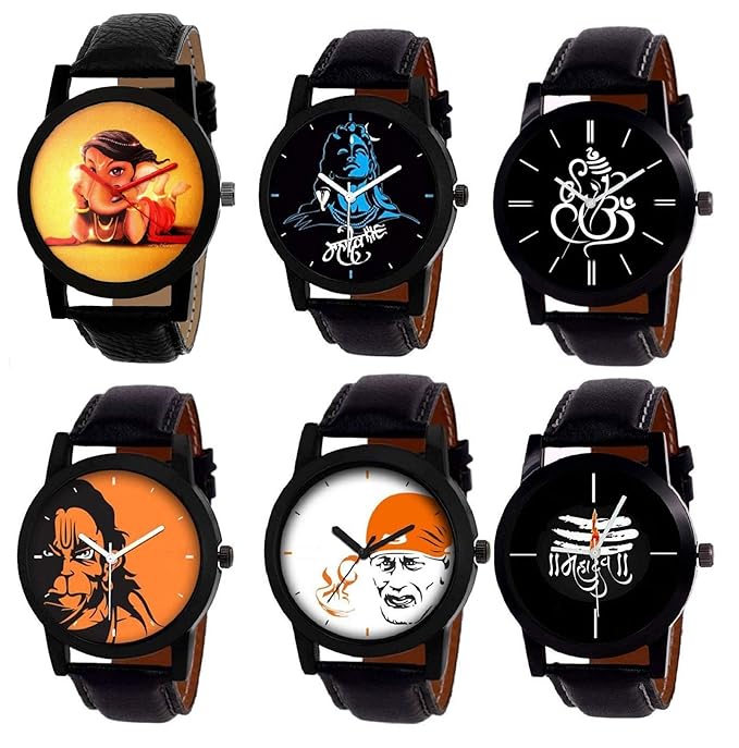 Swadesi Stuff New Arrival Premium Quality Stylish Lord Bal Ganesh Mahadev Hanuman Saibaba God Series 449 Combo of 6 Luxury Watch - for Men & Women